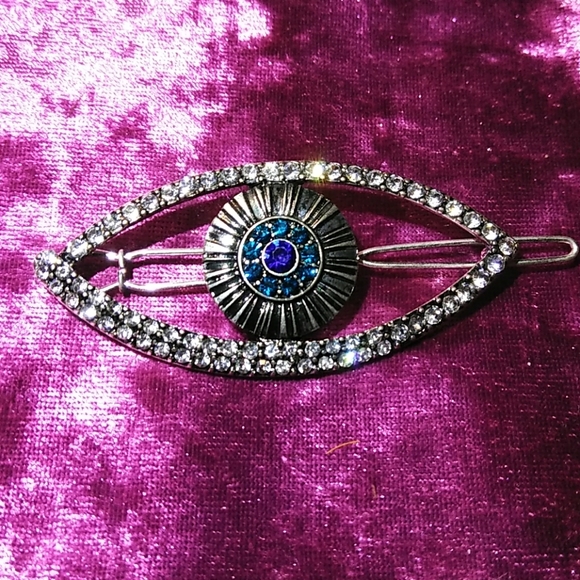 🌞NEW CHIC FAUX💎&BLU CRYSTALS👁️BARRETTE&HAIRPIN - Picture 4 of 5